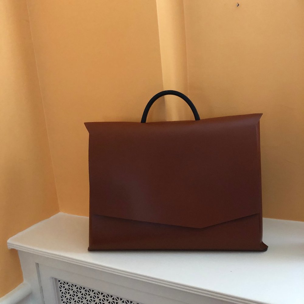 Vegan leather brief case w/shoulder strap